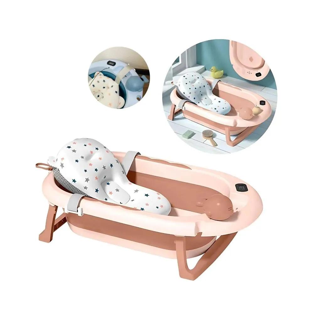 BAÑERA PLEGABLE PARA BEBE CON TERMOMETRO Y GORRO DE BAÑO