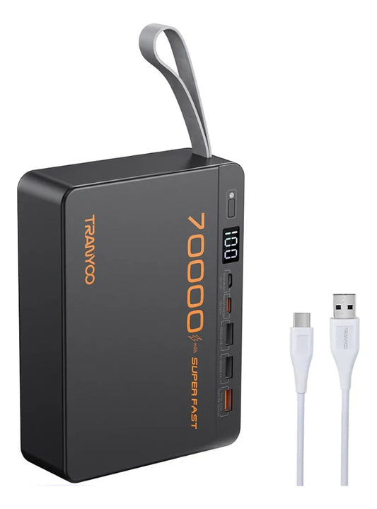 CARGADOR PORTATIL DE 70000mah CON CARGA RAPIDA CON/ SALIDA TIPO – C, 3 SALIDAS USB